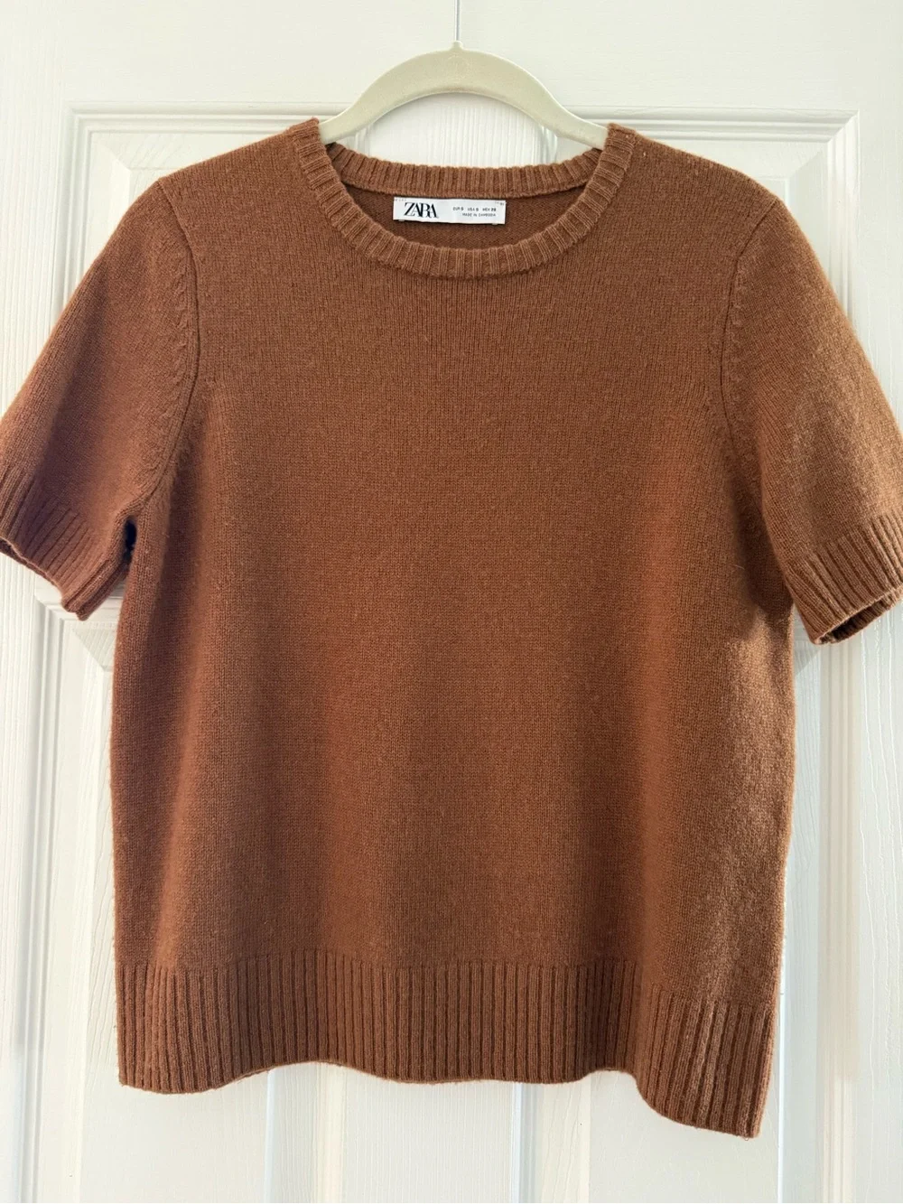 Zara Women’s Short-Sleeve Crewneck Sweater - Chestnut Brown